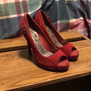 Velvet red high heels